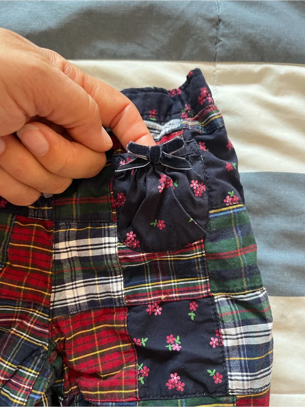 GAP Girls Plaid Patchwork Pants in Navy, Red & Green